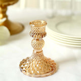 6 Pack | 4inch Gold Glass Diamond Pattern Pillar Votive Candle Stands