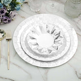 Metallic Silver Geometric Foil Paper Charger Plates, Disposable Serving Trays - 400 GSM