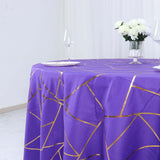 120inch Purple Round Polyester Tablecloth With Gold Foil Geometric Pattern