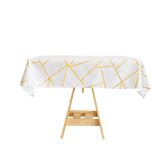 54"x54" White Polyester Square Table Overlay With Gold Foil Geometric Pattern