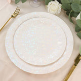 12inch Round Iridescent Geometric Foil Paper Charger Plates, Disposable Serving Trays - 400 GSM