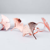 4 Pack | Rose Gold Ginkgo Leaf Napkin Rings, Linen Napkin Holders - Metallic Ornate Design - Blush