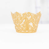 25 Pack Gold Butterfly Lace Pattern Paper Cupcake Wrappers, 3inch Round Muffin Liner Cups