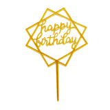 6 Pack | Gold Acrylic Happy Birthday Cake Toppers, Party Decoration Supplies - Assorted Styles