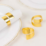 4 Pack | Shiny Gold Metal Swirl Wrap Cuff Band Napkin Rings, Decorative Scroll Serviette