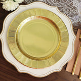 25 Pack | Metallic Gold Sunray 10inch Serving Dinner Paper Plates, Disposable Party Plates - 350 GSM