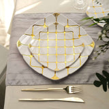 10 Pack | White/Gold 10inch Plastic Square Geometric Dinner Plates