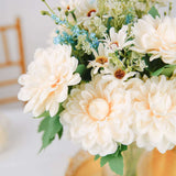 2 Bushes | Ivory / Blue Artificial Silk Dahlia Flower Bouquet Spray