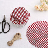 6inch Red / White Gingham Mason Jar Cloth Lid Covers, Checkered Jam Jar Covers with Jute String