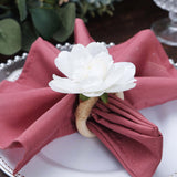 4 Pack White Silk Jasmine Flower Napkin Rings with Wooden Holder, Rustic Boho Serviette Buckles