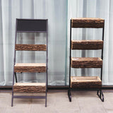 42inch 4-Tier Metal Ladder Plant Stand With Natural Wooden Log Planters