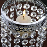 12inch Silver Crystal Beaded Chandelier Votive Pillar Candle Holder, Metal Tealight Candle Stand