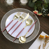 24 Pack | 8inch Metallic Gold With Cinnamon Rose Plastic Utensil Set
