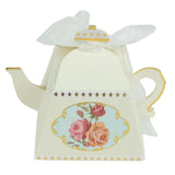 25 Pack 4inch Ivory Mini Teapot Favor Boxes, Tea Time Gift Box with Ribbon#whtbkgd