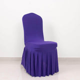 Purple Ruffle Pleated Skirt Banquet Spandex Chair Slipcover, 1-Piece Stretch Fitted Chair Cover