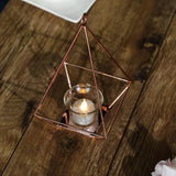 Blush / Rose Gold Pyramid Shaped Tealight Candle Holders, Open Frame Metal Geometric Flower Stand