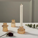 Set of 6 | 3inch Gold Ribbed Crystal Glass Taper Candle Holders, Tealight Pillar Candle Stands