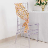 6inch x 88inch Rose Gold Mesh Chair Sashes With Gold Wave Embroidered Sequins