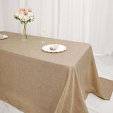  Natural Seamless Faux Burlap Rectangle Tablecloth, Boho Chic Jute Table Linen for 6 Foot