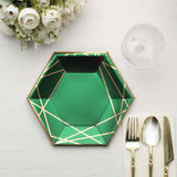 25 Pack | 7inch Hunter Emerald Green/Gold Hexagon Dessert Appetizer Paper Plates