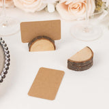 Set of 10 Semicircle Natural Wooden Place Card Holders With Brown Paper Place Cards