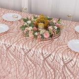 90x156inch Blush Rose Gold Wave Mesh Rectangular Tablecloth With Embroidered Sequins