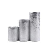 Set of 3 | Metallic Silver Flameless Candles | Battery Operated LED Pillar Candle Lights with Remote Timer - 4"|6"|8"