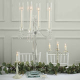 36inc | 4 Arm Premium Crystal Glass Taper Candle Holder Candelabra with Chandelier Chains