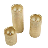 Set of 3 | Metallic Gold Flameless Candles | Battery Operated LED Pillar Candle Lights with Remote Timer - 4"|6"|8"