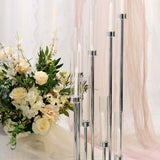 42inch Silver 8 Arm Cluster Taper Candle Holder With Clear Glass Shades, Large Candle Arrangement