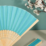 5 Pack Turquoise Asian Silk Folding Fans Party Favors, Oriental Folding Fan Favors