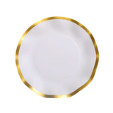 25 Pack | 8inch Matte White / Gold Wavy Rim Disposable Salad Plates, Dessert Party Plates#whtbkgd