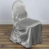 Silver Satin Self-Tie Universal Chair Cover, Folding, Dining, Banquet and Standard