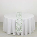 Dusty Sage Green Floral Polyester Table Runner in French Toile Pattern - 12x108inch