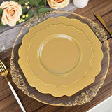 8inch Gold Heavy Duty Disposable Baroque Salad Plates Gold Rim Hard Plastic Dessert Appetizer Plates