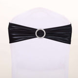 5 pack Metallic Black Spandex Chair Sashes With Attached Round Diamond Buckles #whtbkgd