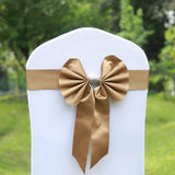 5 Pack | Gold | Reversible Chair Sashes with Buckle | Double Sided Pre-tied Bow Tie Chair Bands | Satin & Faux Leather