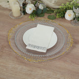 20 Pack Clear Gold Economy Plastic Serving Plates with Embossed Baroque Rim, 13inch Round Decorative