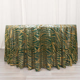 120inch Hunter Emerald Green Gold Wave Mesh Round Tablecloth With Embroidered Sequins