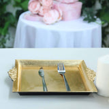 2 Pack | 10inch Metallic Gold Square Decorative Acrylic Serving Trays With Embossed Rims