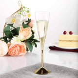 6 Pack | 5oz Clear / Gold Plastic Champagne Flutes, Disposable Glasses With Detachable Base