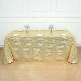 90x132inch Gold Geometric Glitz Art Deco Sequin Rectangular Tablecloth