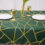 54"x54" Hunter Emerald Green Polyester Square Tablecloth With Gold Foil Geometric Pattern