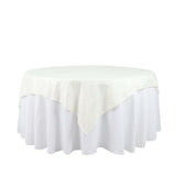 72x72Inch Ivory Accordion Crinkle Taffeta Table Overlay, Square Tablecloth Topper