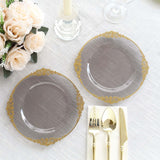 10 Pack Transparent Black Disposable Salad Plates Gold Leaf Embossed Baroque Rim