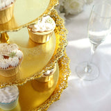 15inch Metallic Gold 3-Tier Round Plastic Cupcake Stand With Lace Cut Scalloped Edges