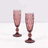 6 Pack Dusty Rose Crystal Cut Wine Goblet Toast Glasses, 6oz Textured Champagne Flute