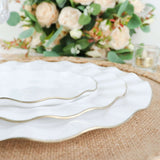 10 Pack | 11 White Disposable Dinner Plates With Gold Ruffled Rim, Round Plastic Party Plates