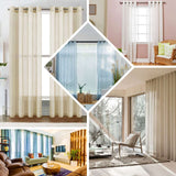 2 Pack | Handmade Blue Faux Linen Curtains 52x84inch Curtain Panels With Chrome Grommets