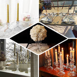 6 Pack | 4inch Clear Glass Diamond Pattern Pillar Votive Candle Stands